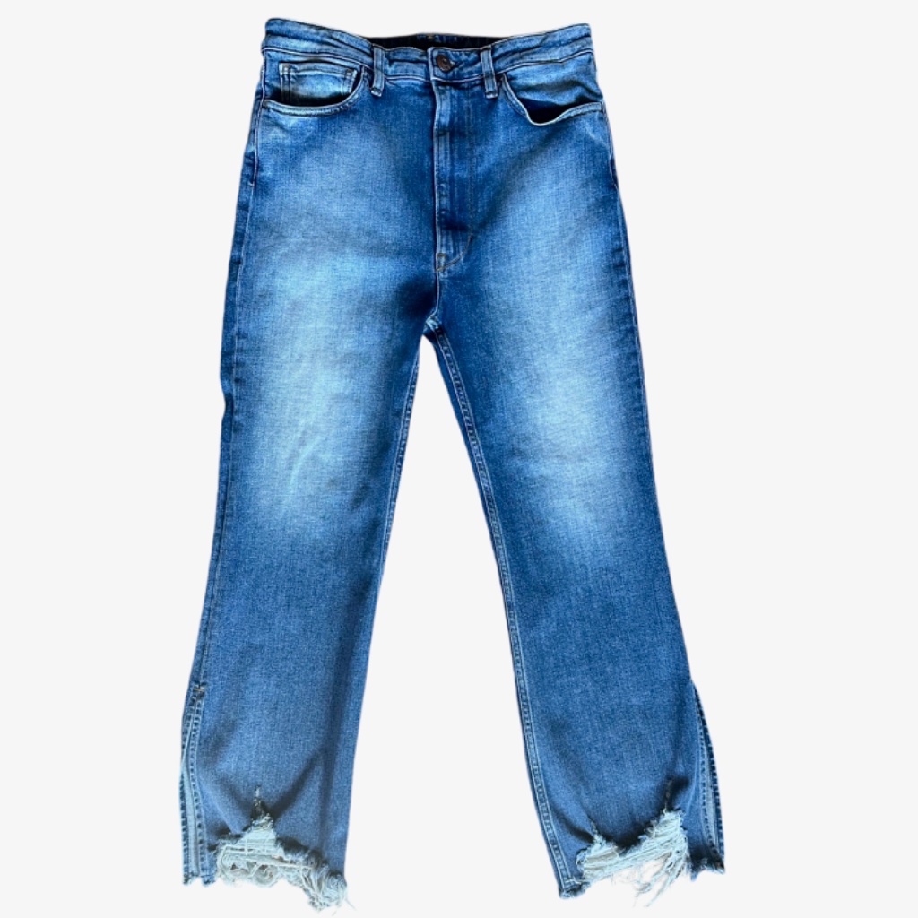 3x1 Empire Crop Flare High Waist Med Wash Blue Jeans Sz 30